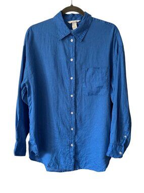 HM 100% Linen Royal Blue Oversized Button Up Shirt Size S